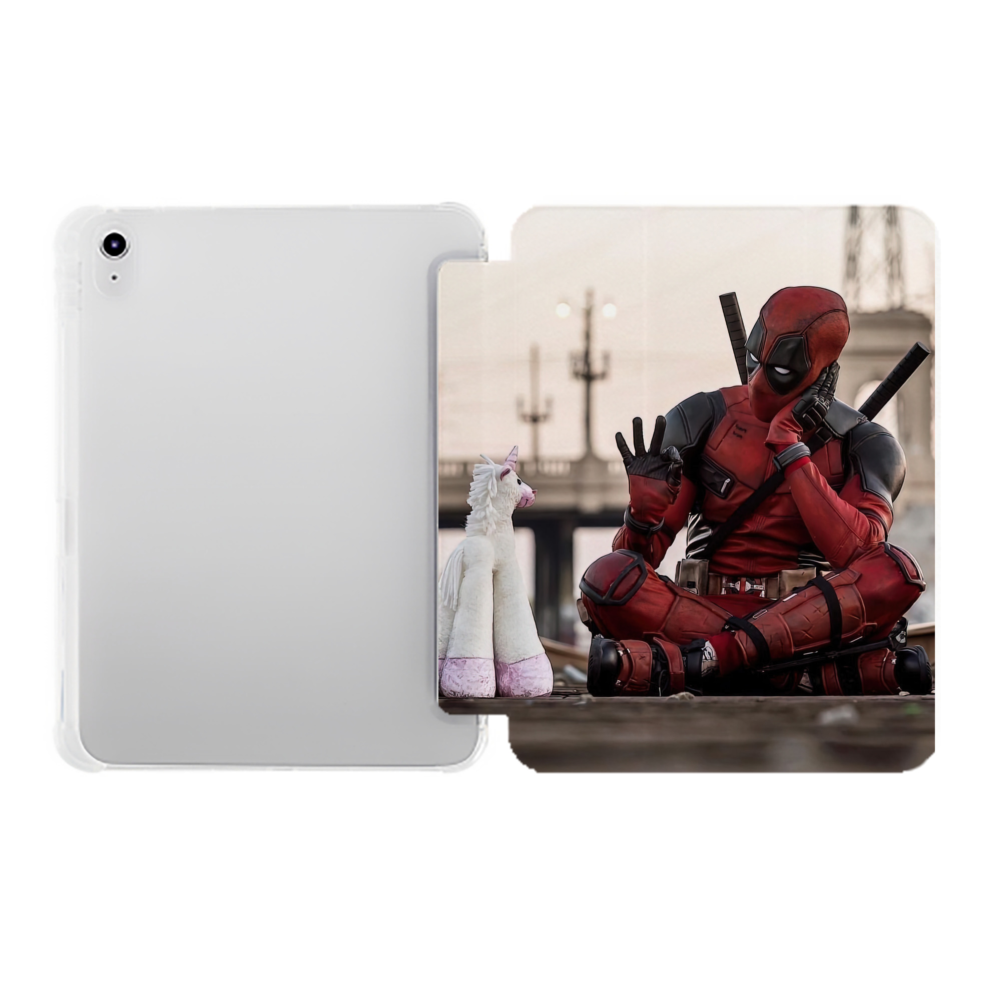 （画像用） Deadpool デッドプール IPad ケース ペン収納付き 三つ折りスタンド PUレザー×シリコン 対応機種9.5/10.5/10.9インチ